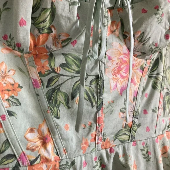 House of CB Sabrina Floral Print Corset Bustier Midi Floral Dress with Box - Picture 10 of 15